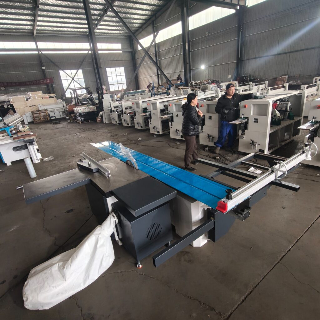 Commercial-grade industrial sliding panel saw machine designed for precision cutting of large sheet materials like MDF and plywood.